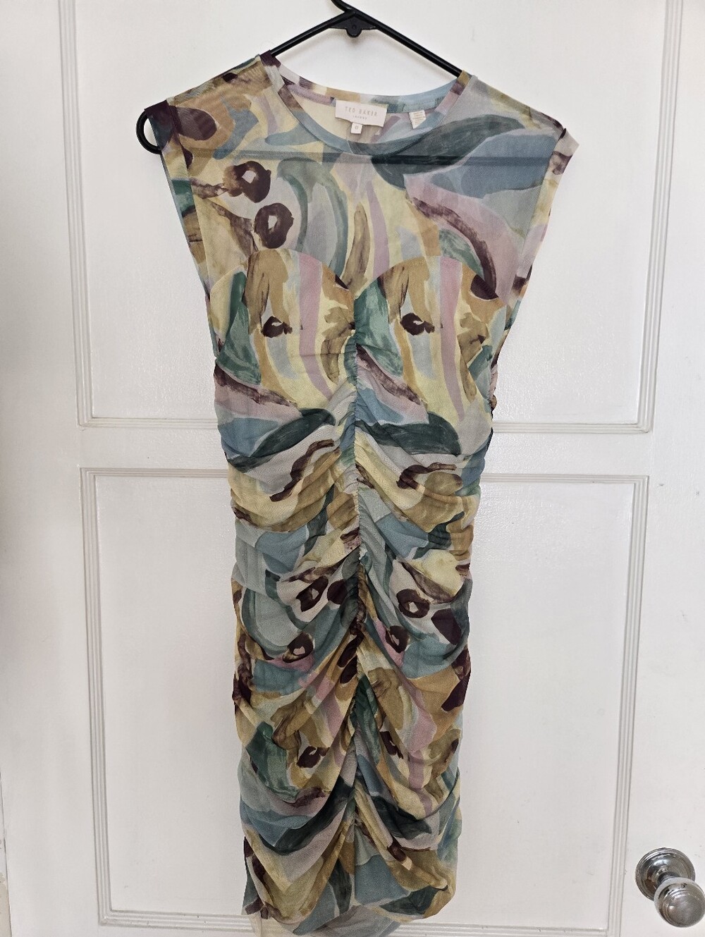 Ted Baker Pastel Multicolor Abstract Ruched Knee Length Dress Size 0